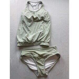 Coral Reef Floral Print 2 Piece Swimsuit Set Womens 12/14 Sage Green Tankini Set